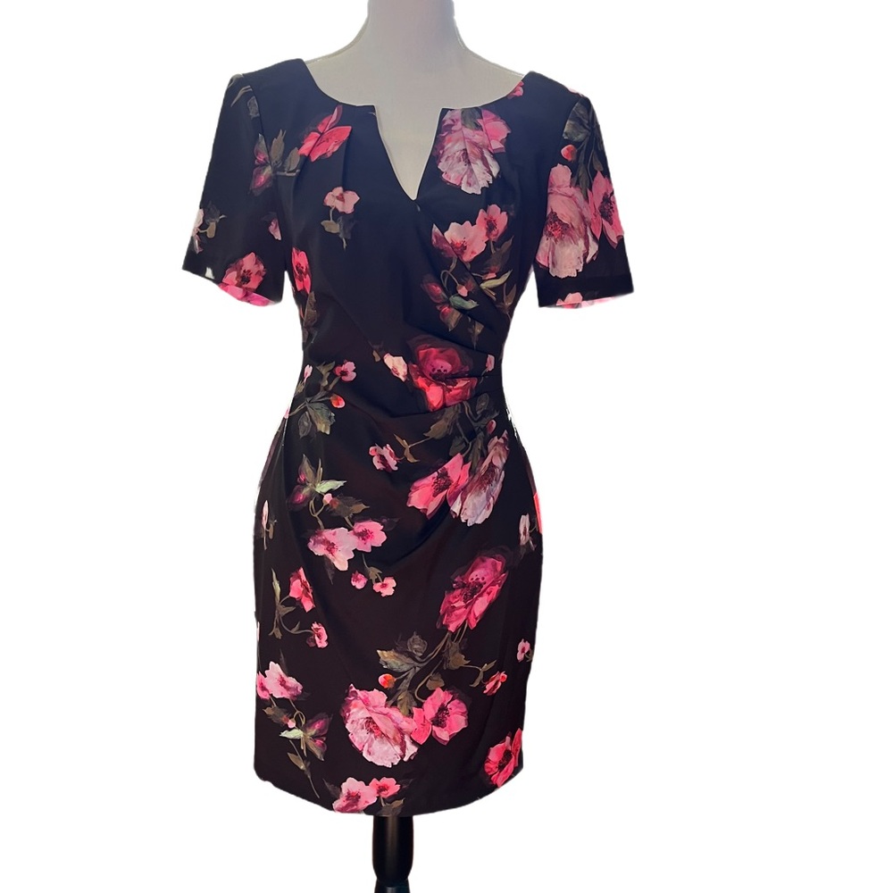 Adrianna Papell black with pink flowers